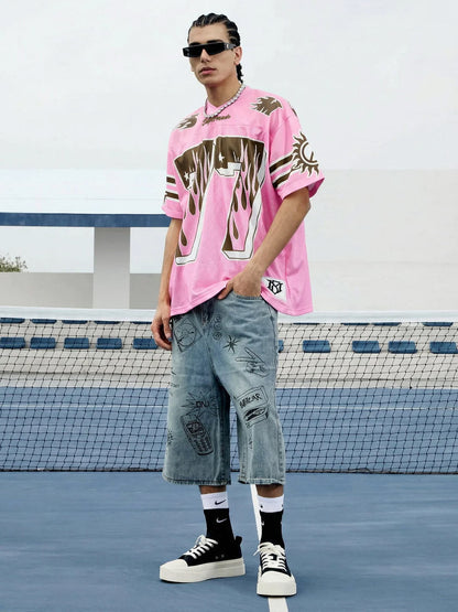 Pink Flame Print Jersey T-shirt - 2390 