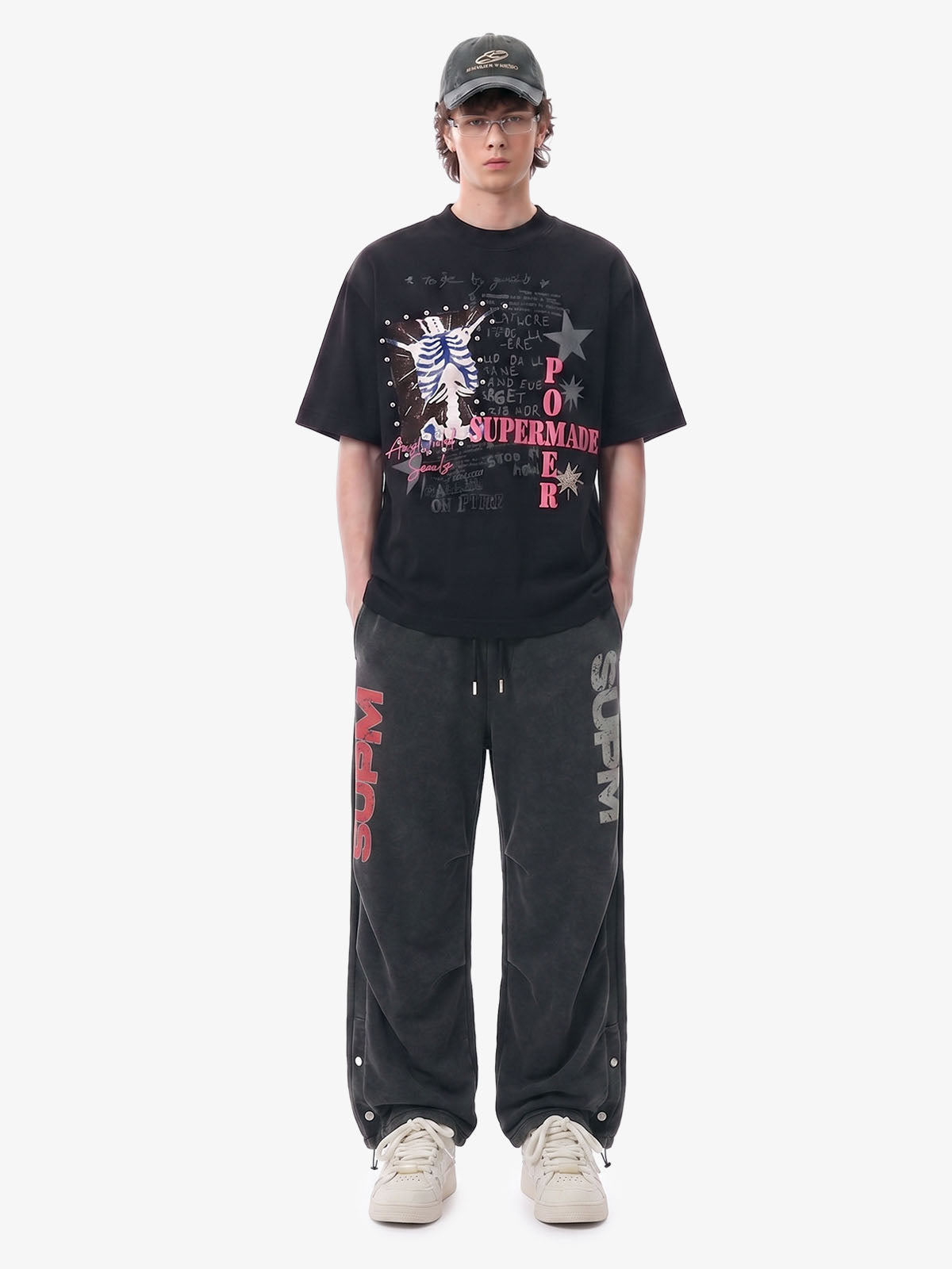Street Washed Mottled Rivet Letter Print Baggy Sweatpants 