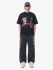 Street Washed Mottled Rivet Letter Print Baggy Sweatpants 