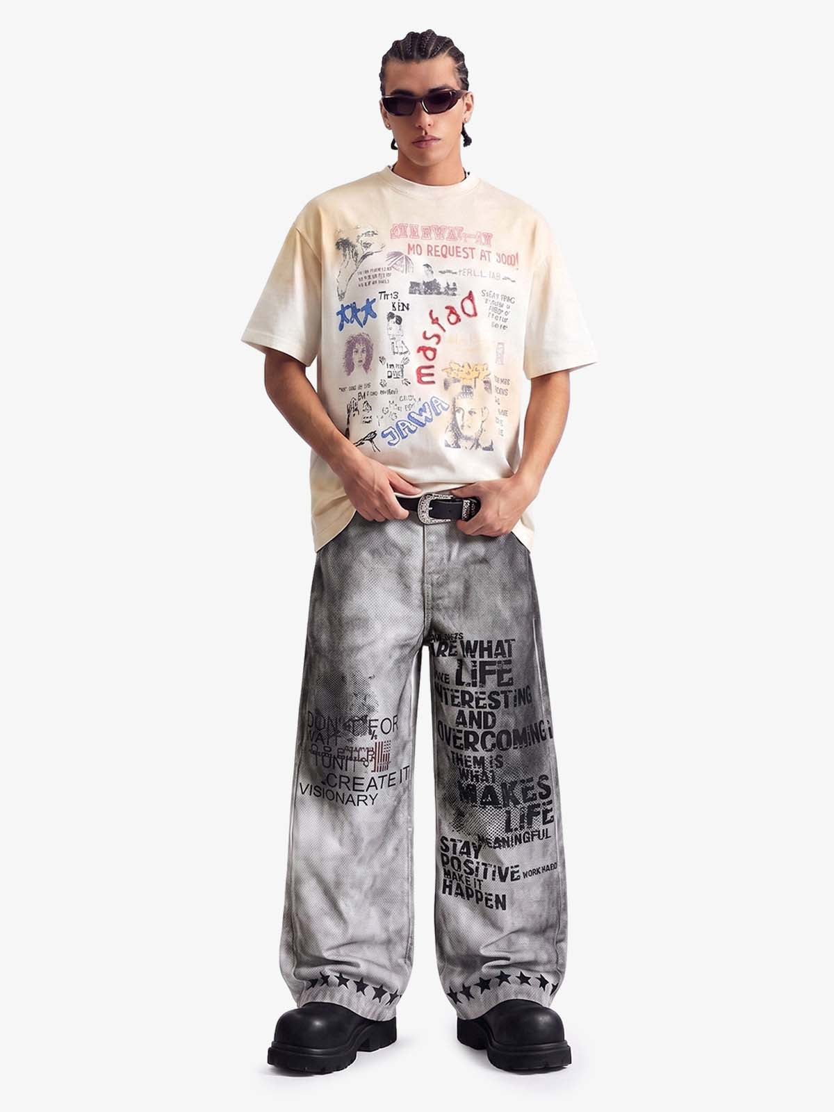 Graffiti Collage Mixed Graphic T-Shirt 