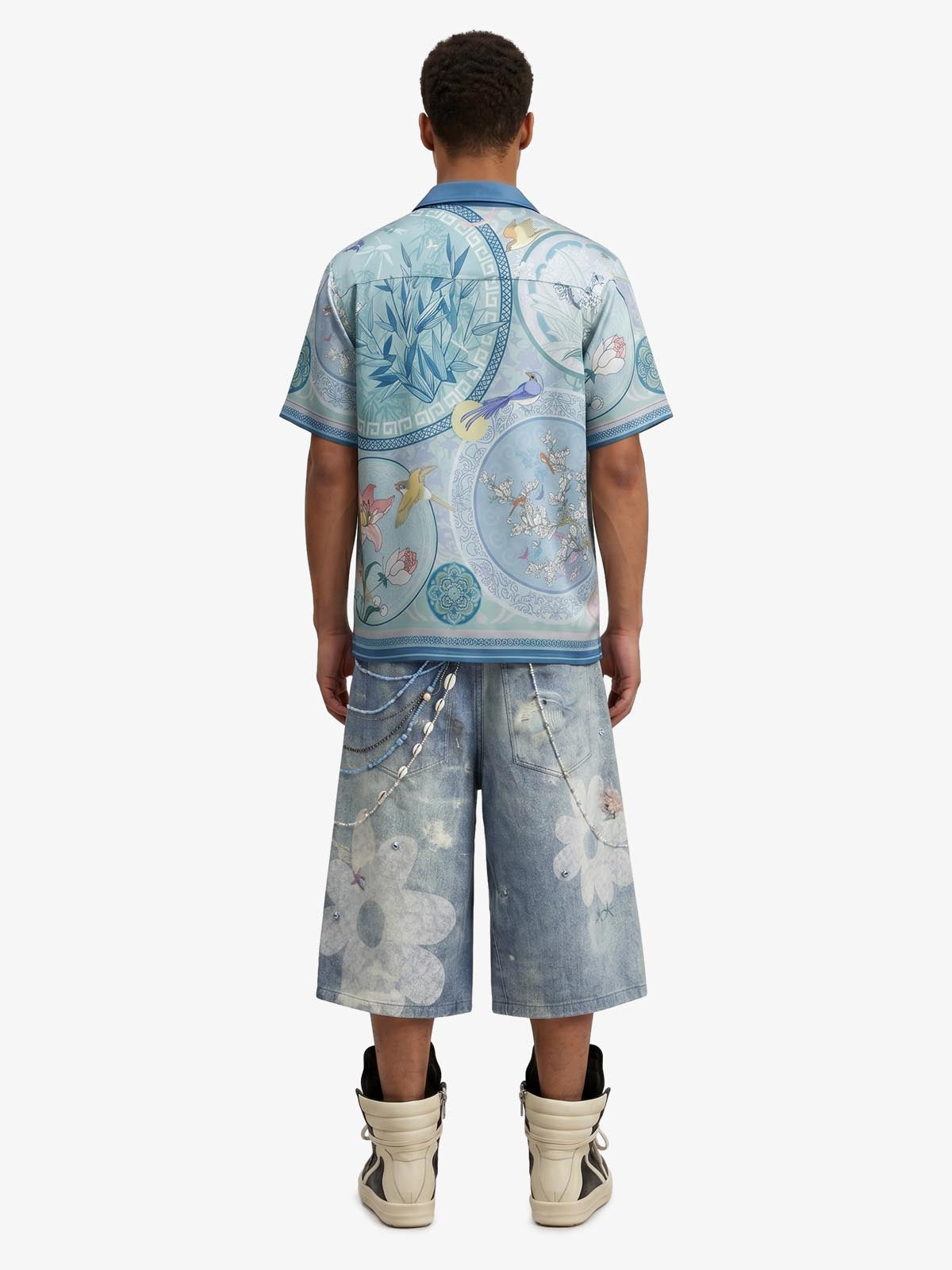 Porcelain Floral Camp Collar Boxy Shirt 