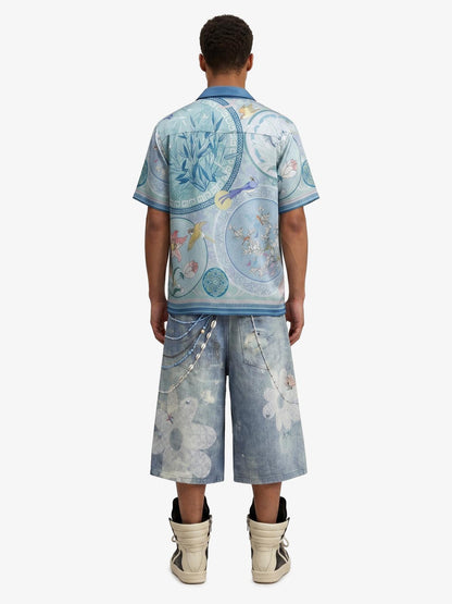 Porcelain Floral Camp Collar Boxy Shirt 