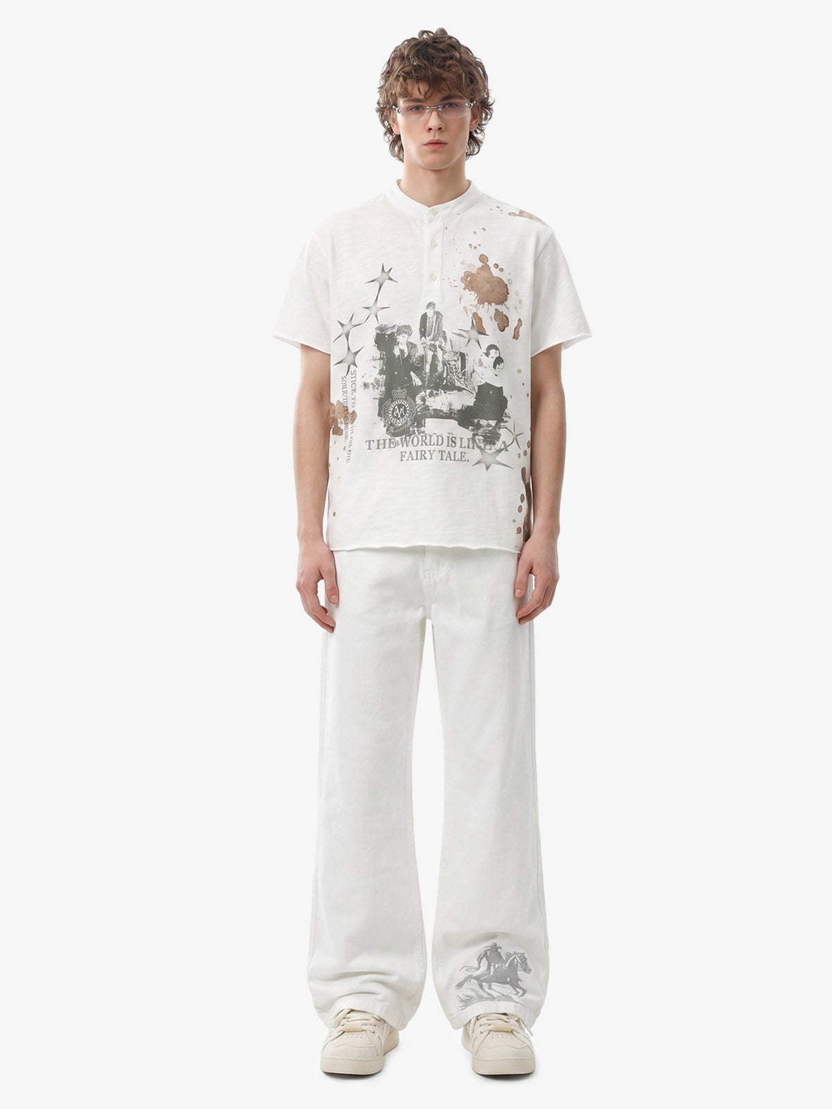 Fairy Tale Grunge Band Collar Henley T-Shirt 