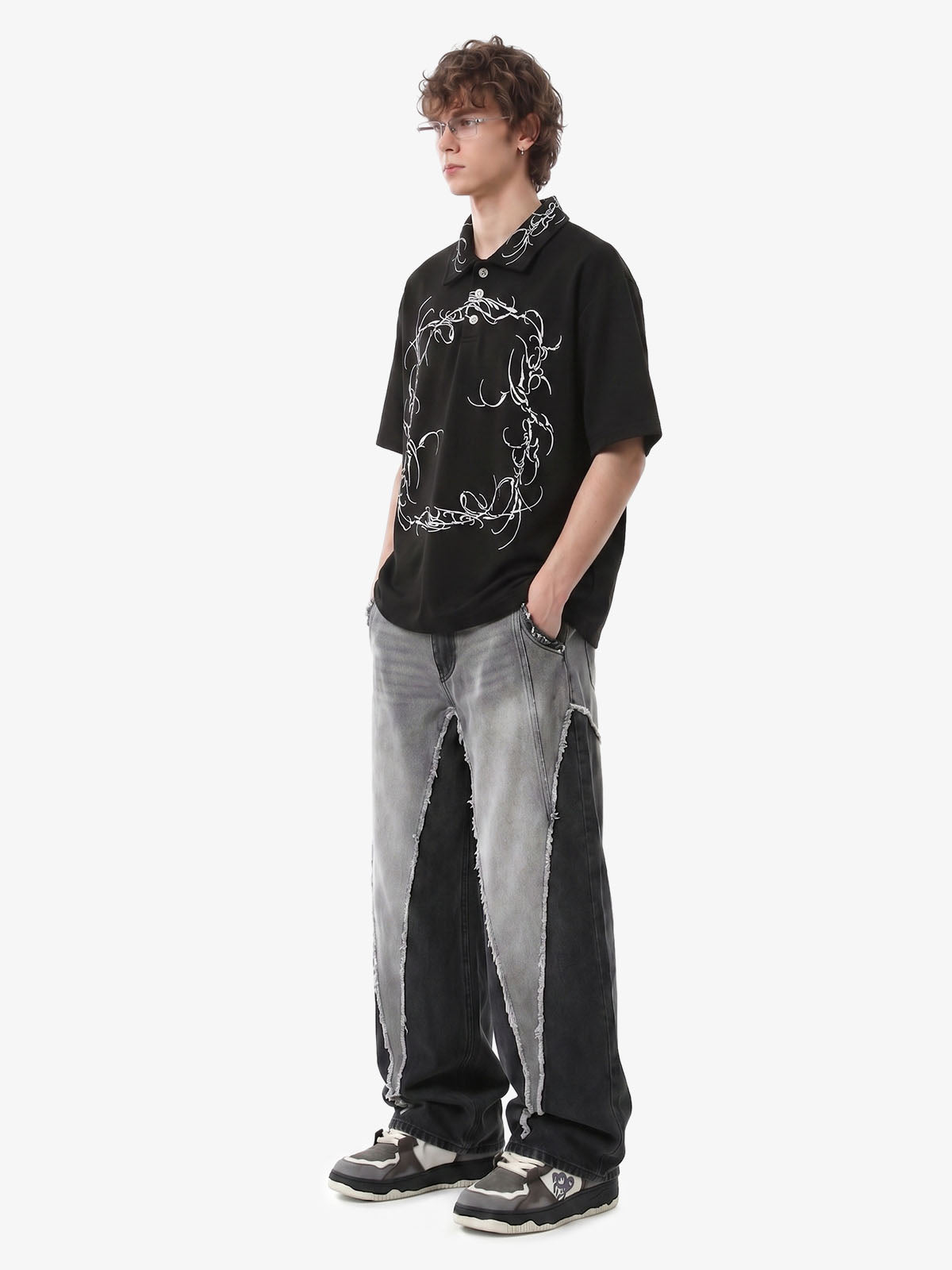 Thorn-Wreath Graphic Polo Shirt 