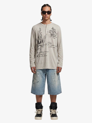 Gothic Angel Graphic Long Sleeve Henley T-Shirt 