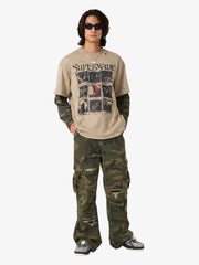 Jersey Distressed Camouflage Double Layered Graphic T-Shirt - 2420 