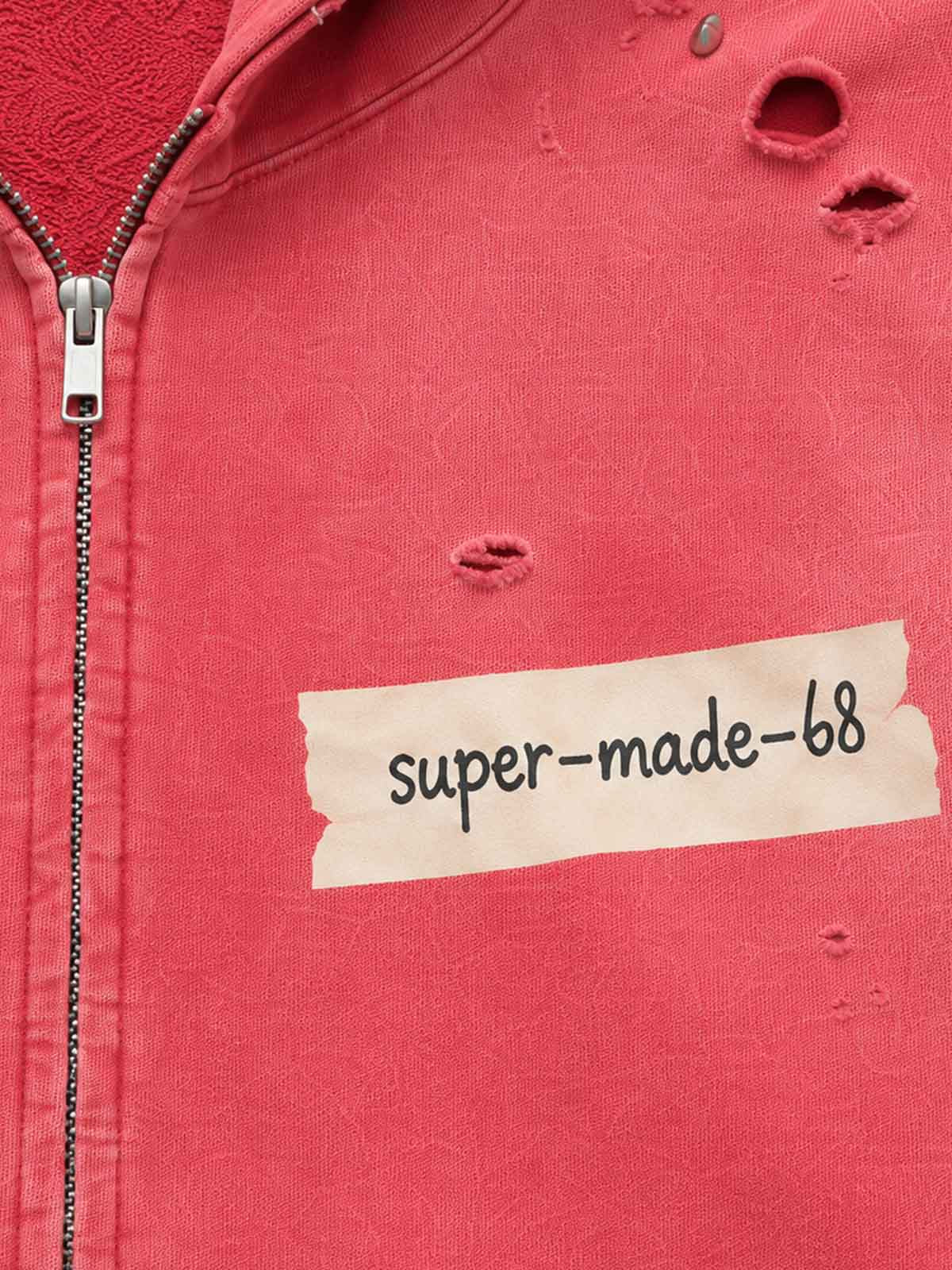 Studded Distressed Zip Hoodie
