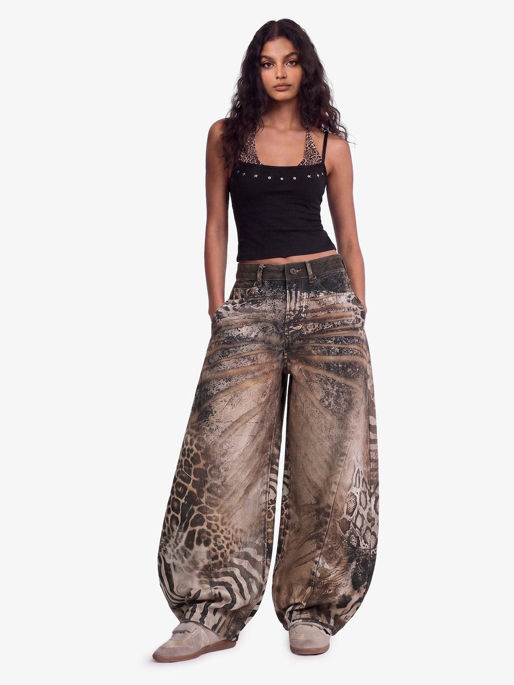 Thesupermade Distressed Animal Pattern 3D Print Jeans