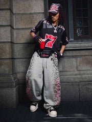 Leopard Curved Seam Wide-Leg Pants