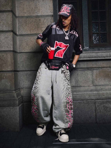 Leopard Curved Seam Wide-Leg Pants