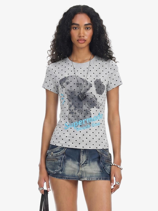 Polka Dot Dog Graphic Slim Fit T-Shirt 