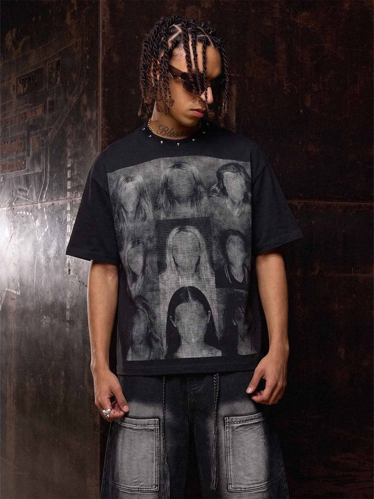 T-shirt en maille gaufrée avec portrait sans visage