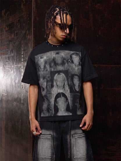 Camiseta de punto gofrado con retrato sin rostro