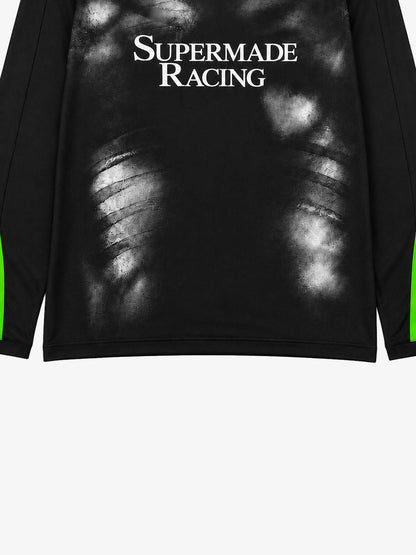 Skull Graphic Layered Racing Logo Long Sleeve Tee