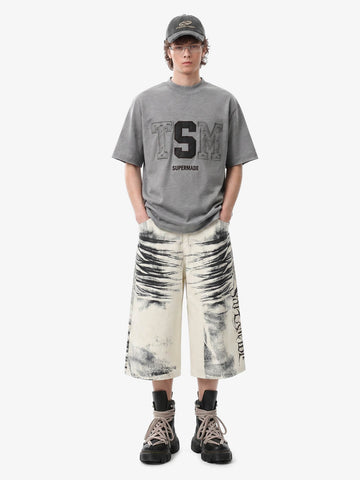 Distressed Appliqué Mud-Wash T-Shirt 