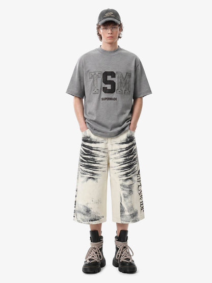 Distressed Appliqué Mud-Wash T-Shirt 
