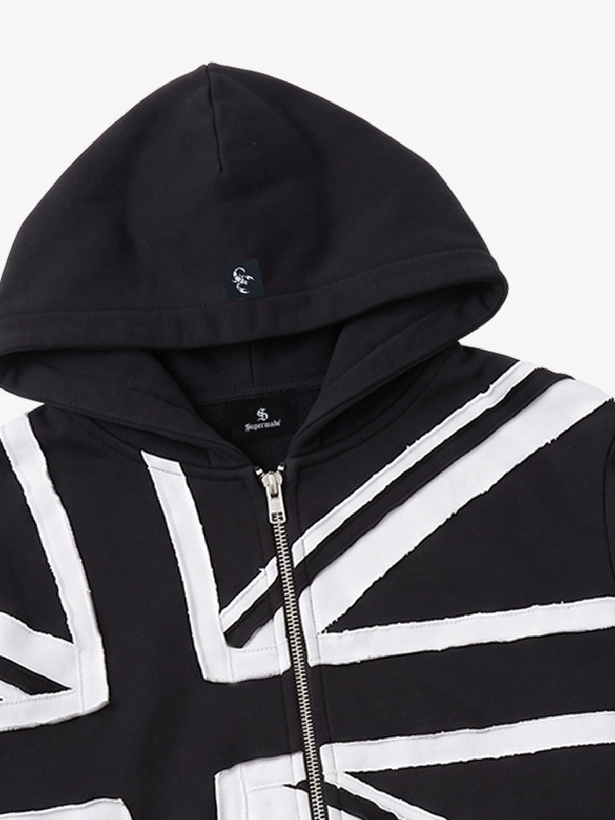 Street Style Union Jack Appliqué Hoodie; Black / S, Black / M, Black / L, Black / XL, Black / 2XL