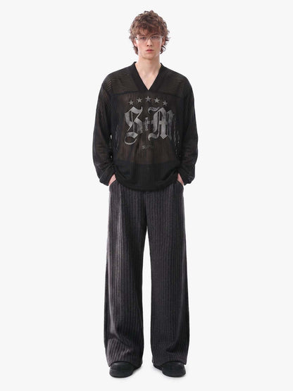 Retro Wool Blend Pleated Baggy Trousers 