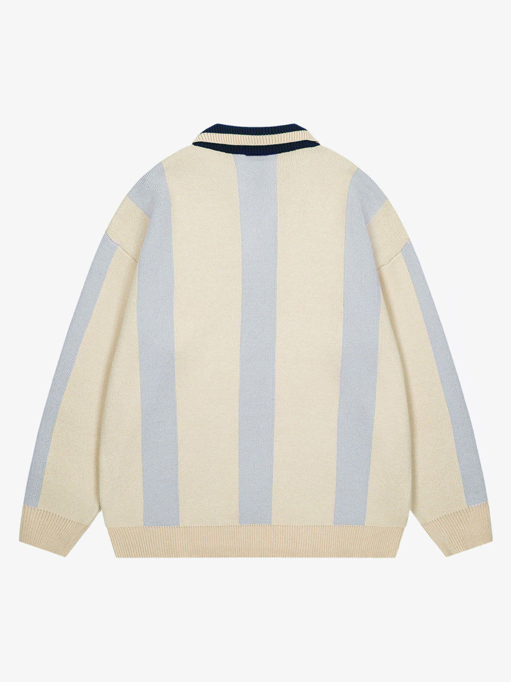 Vertical Striped Colorblock Lapel Sweater - 2587 