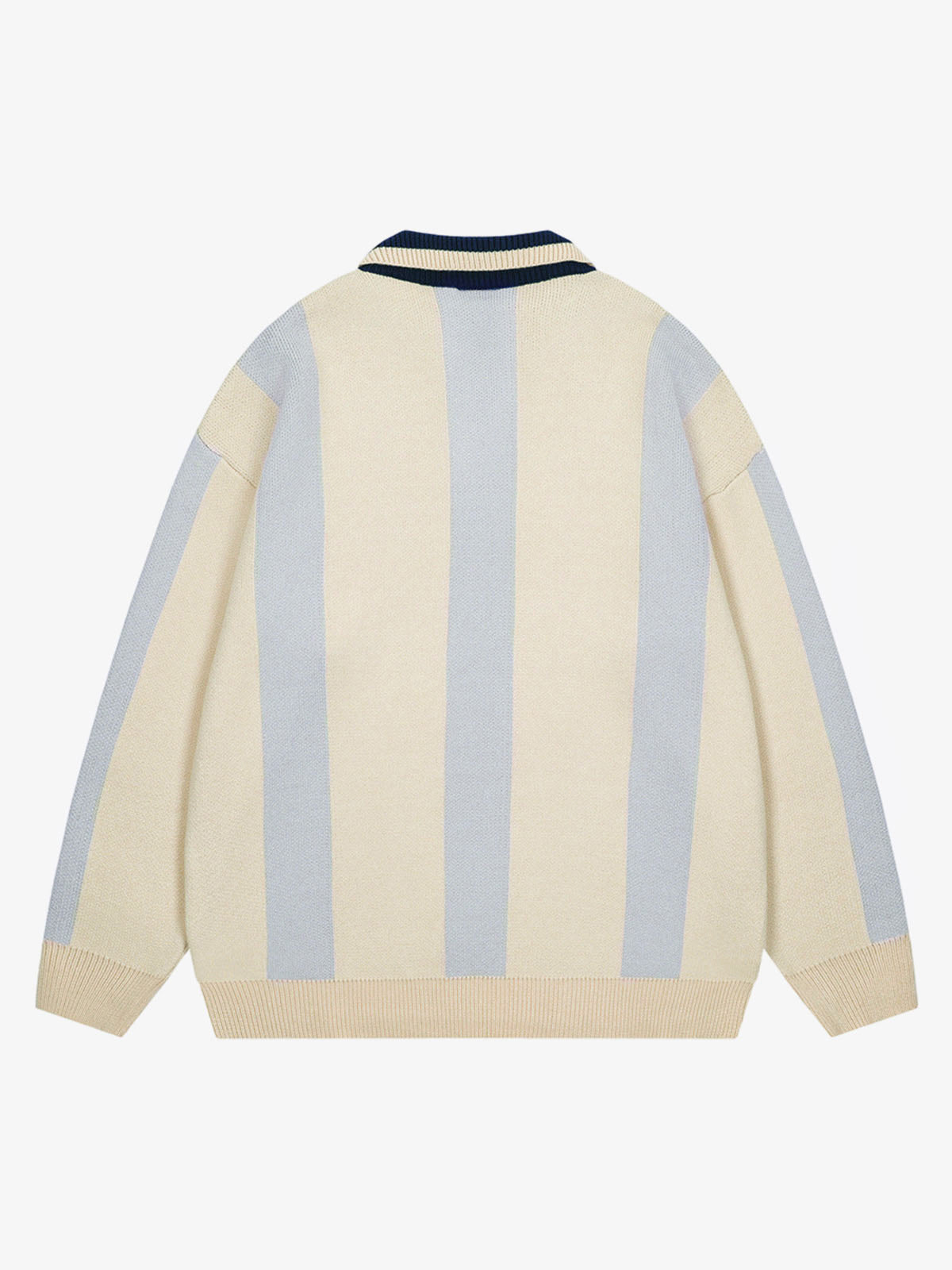 Vertical Striped Colorblock Lapel Sweater - 2587 