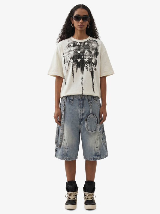 Pantalones cortos vaqueros holgados con múltiples herrajes