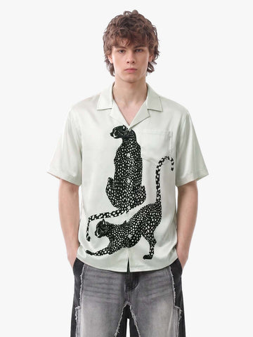 Double Cheetah Graphic Satin Cuban Shirt 