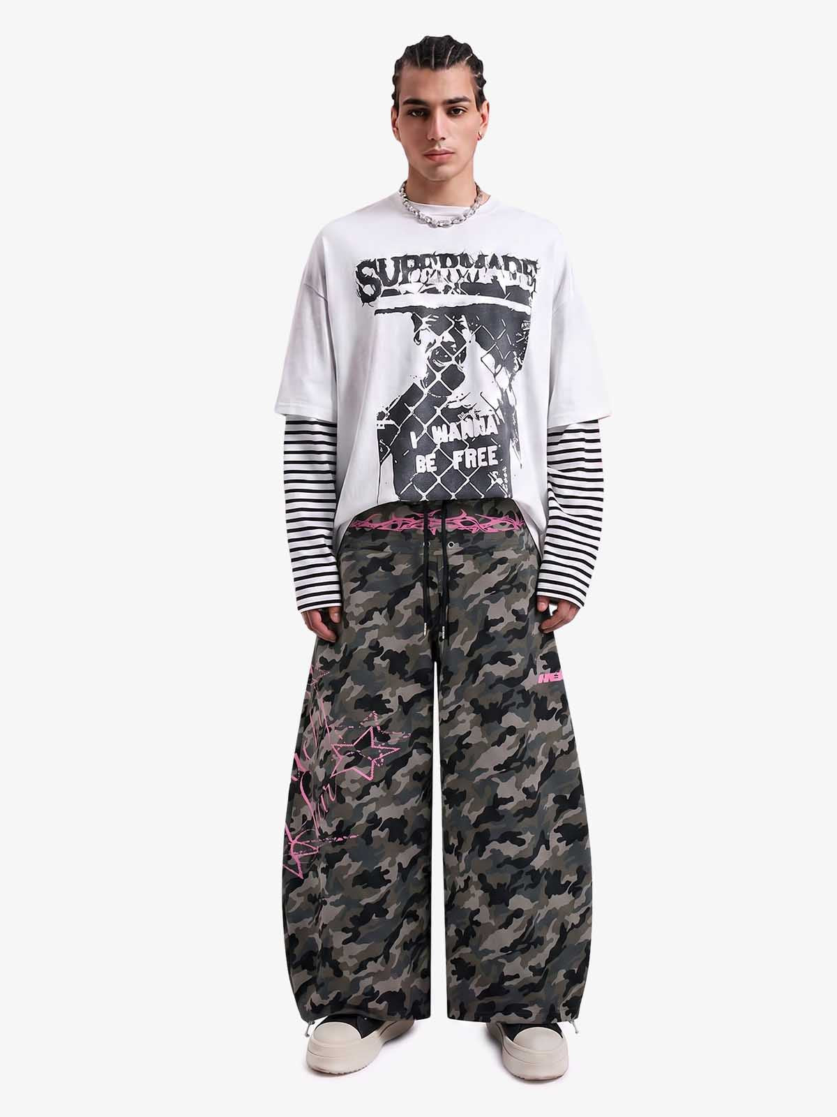 Y2K Camo Pink Print Barrel Sweatpants 