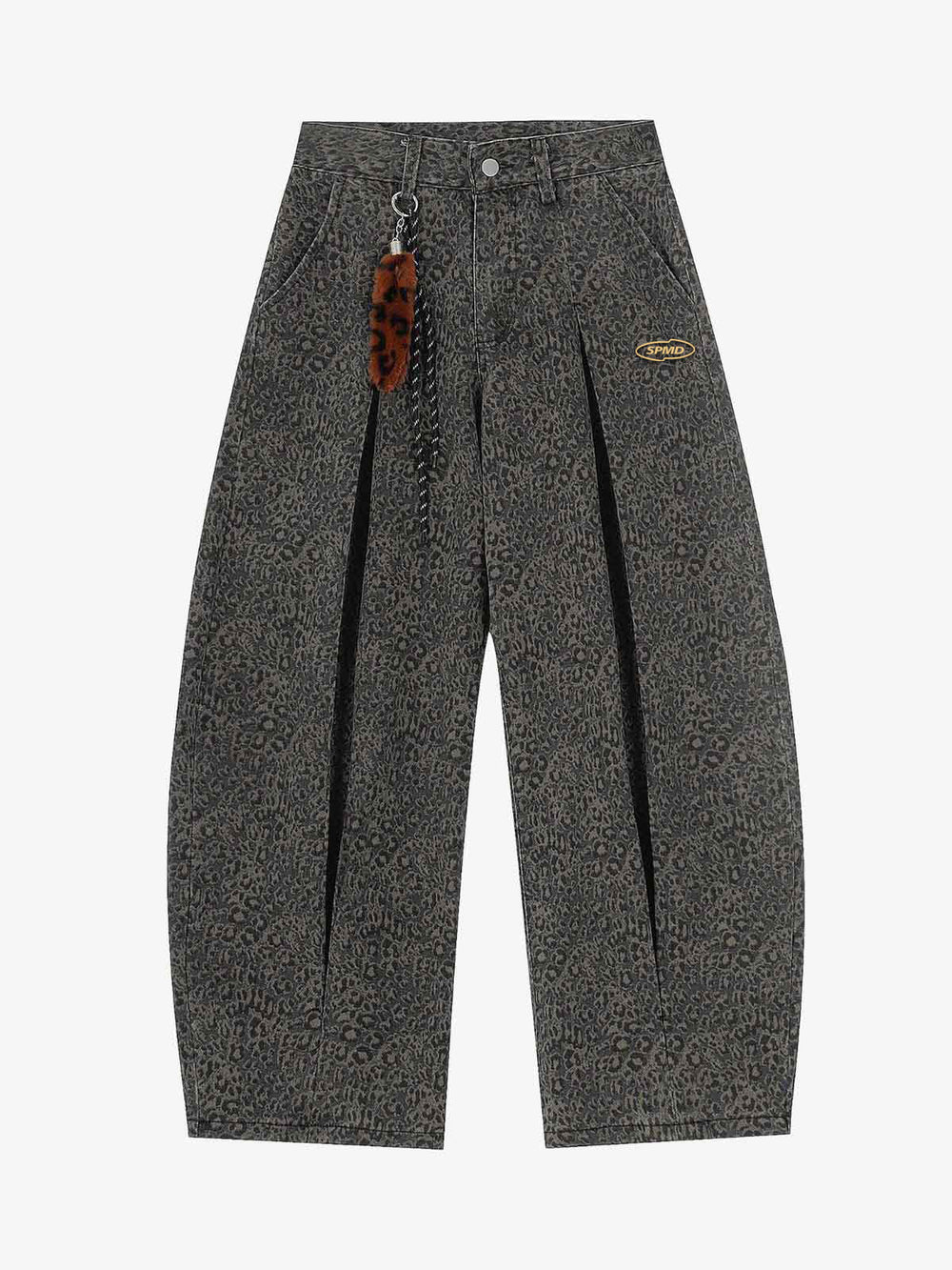 Leopard Pleated Wide Leg Denim Barrel Jeans 