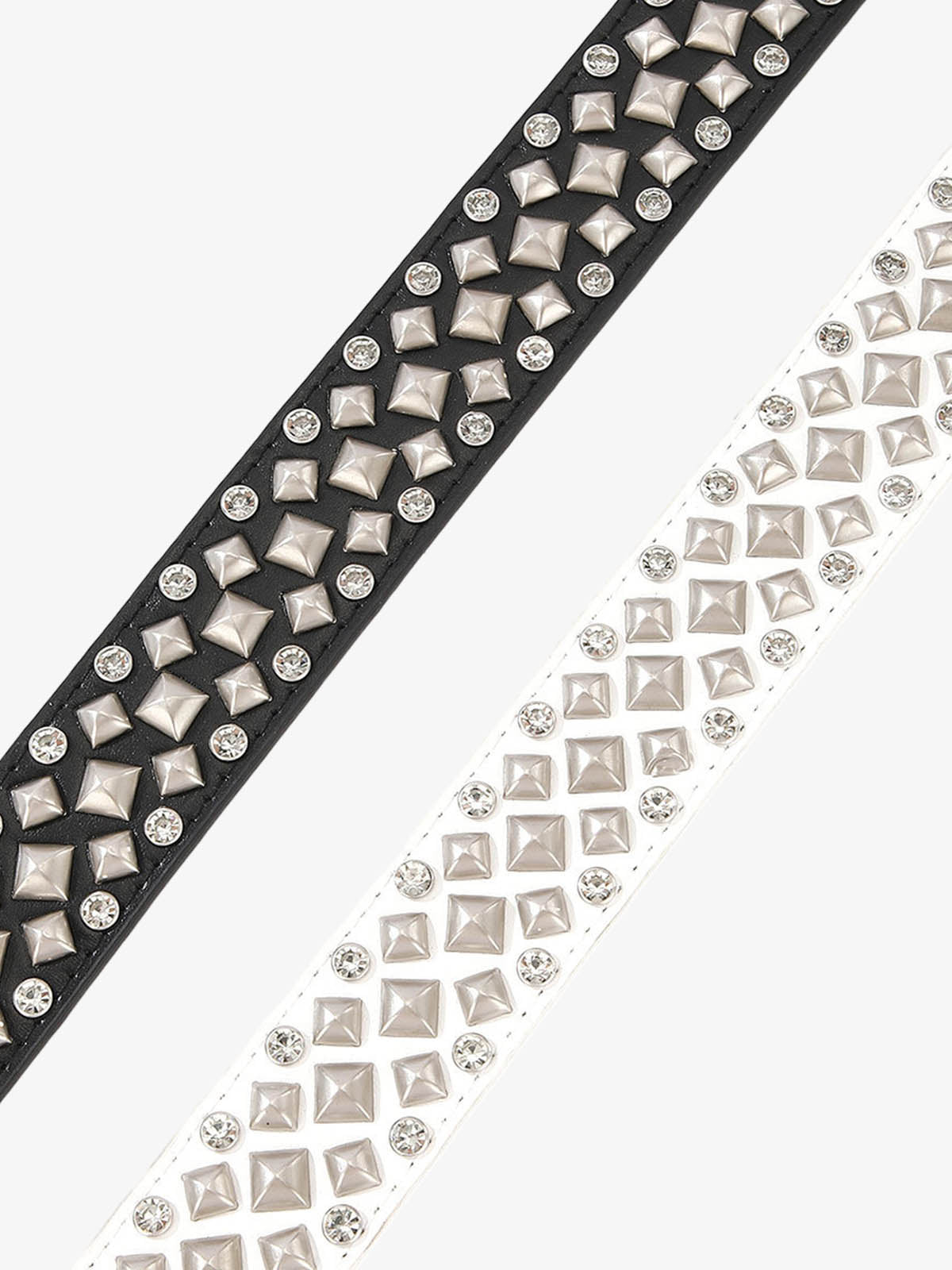 Studded Rhinestone Silver Hollow Buckle Belt
