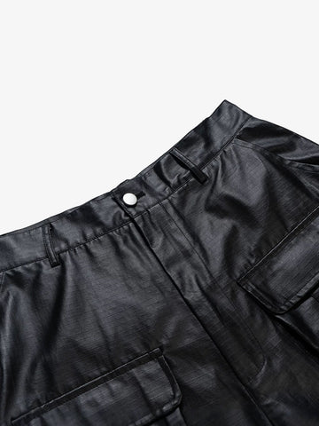 Drawstring Faux Leather Cargo Shorts