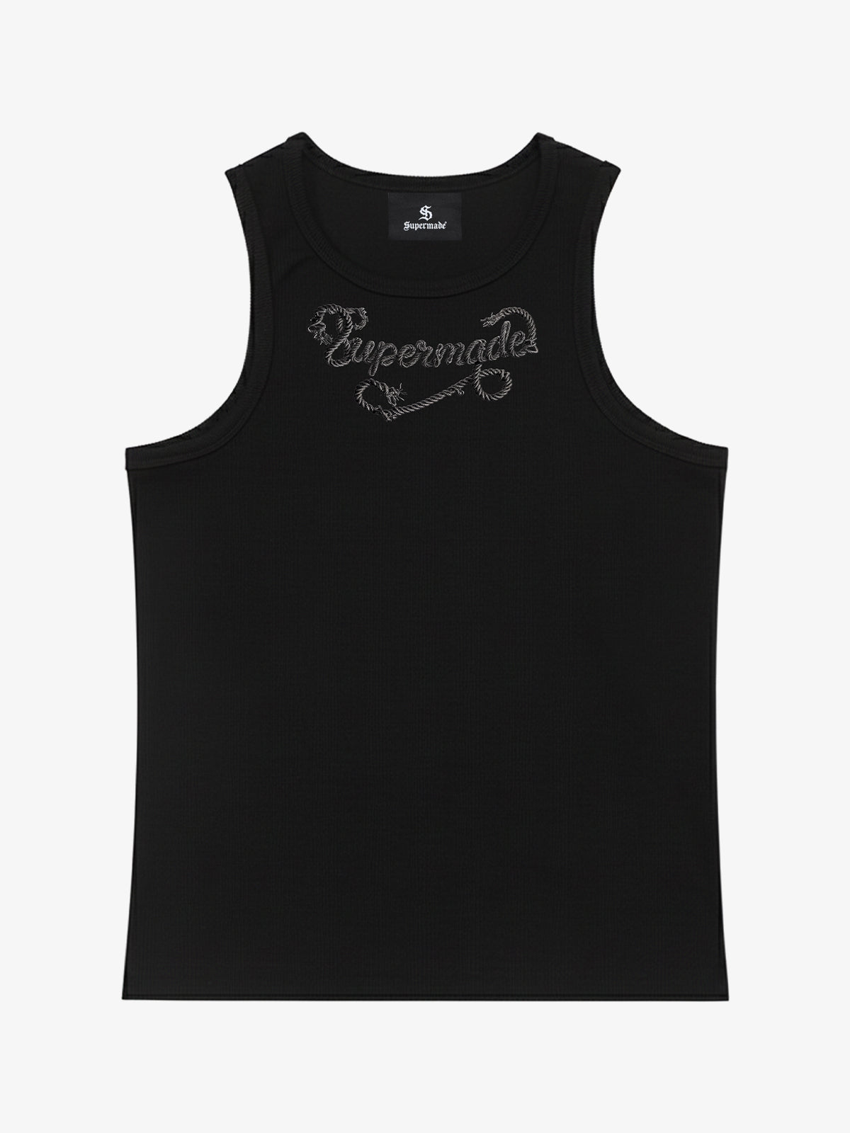 Cotton-blend black, white and gray vest with scorpion embroidered logo and deformed logo print 