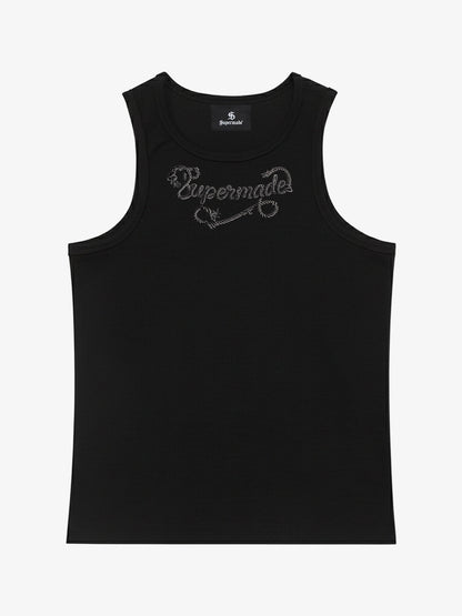 Cotton-blend black, white and gray vest with scorpion embroidered logo and deformed logo print 