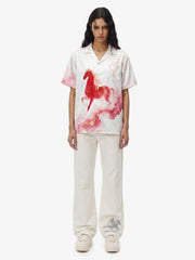 Horse Print Camp Collar Boxy Shirt 