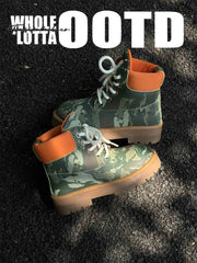 Camo Print Lace Up Chunky Ankle Boots - 2597 