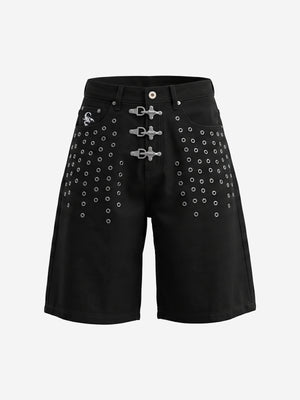 Scorpion Embroidered Anchor-Buckle Denim Shorts