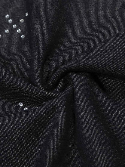 Denim Wide Leg Pants with Cross Stitch Detailing High Waist Casual Jeans for Women 