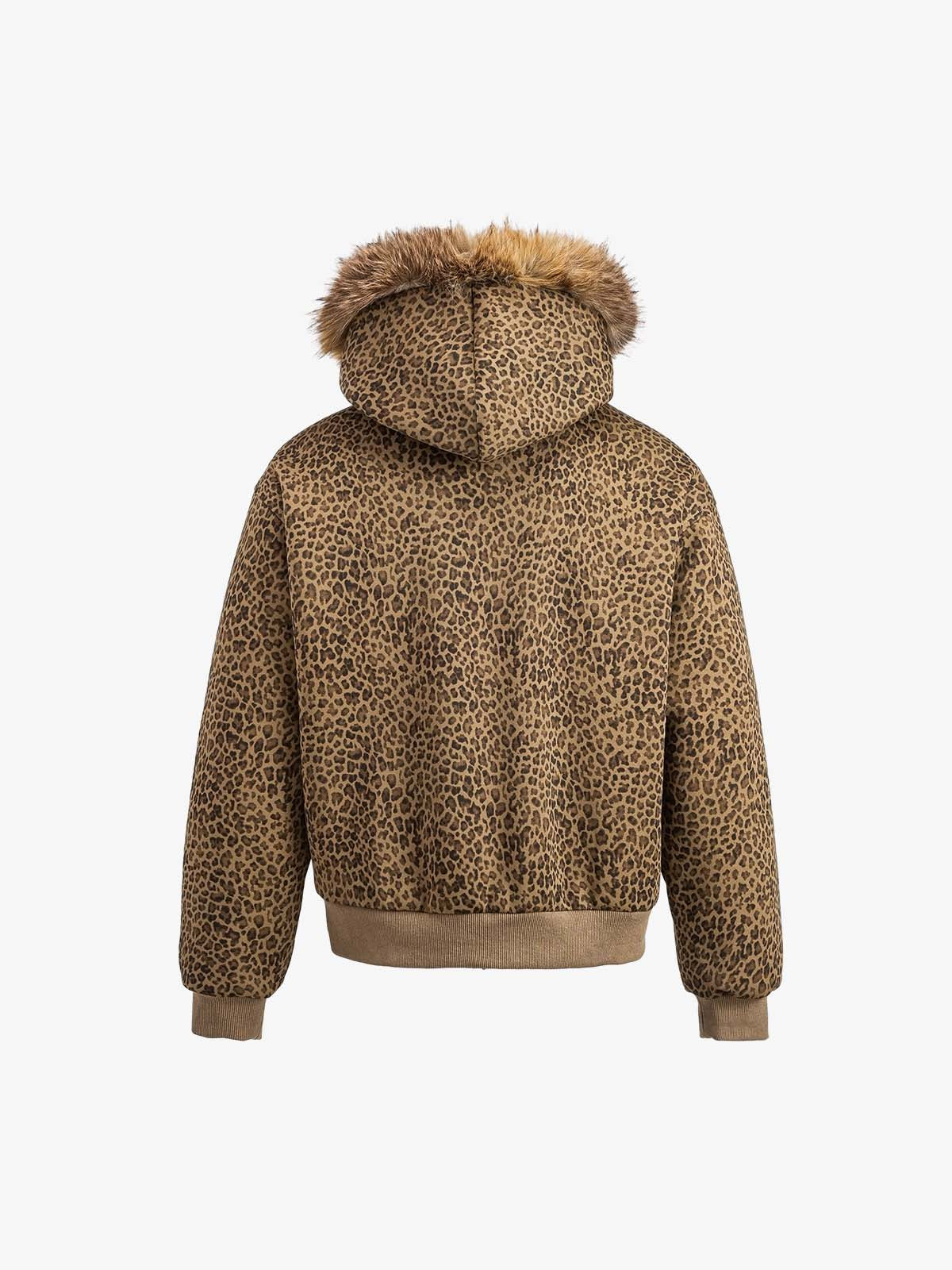 Leopard Napoleon Military Faux Fur Collar Coat