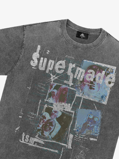 THE SUPERMADE Retro nostalgia Artistic Graphic Print T-Shirt with Collage Design 
