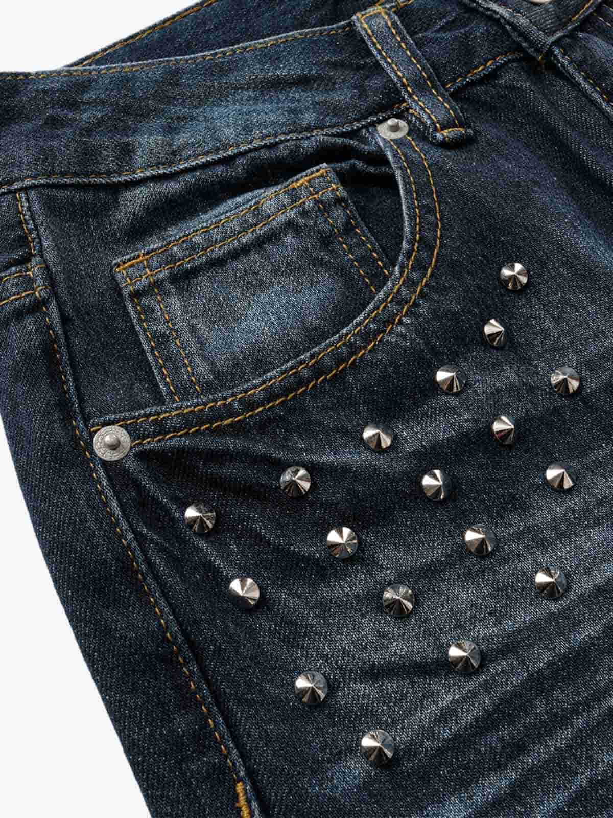 Thesupermade Metallic Studded Low Rise Bootcut Jeans
