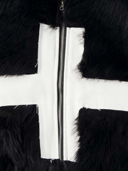 Cross Detail Faux-Fur Coat