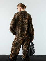 French Terry Cheetah Print Suede Tracksuit - 2277 