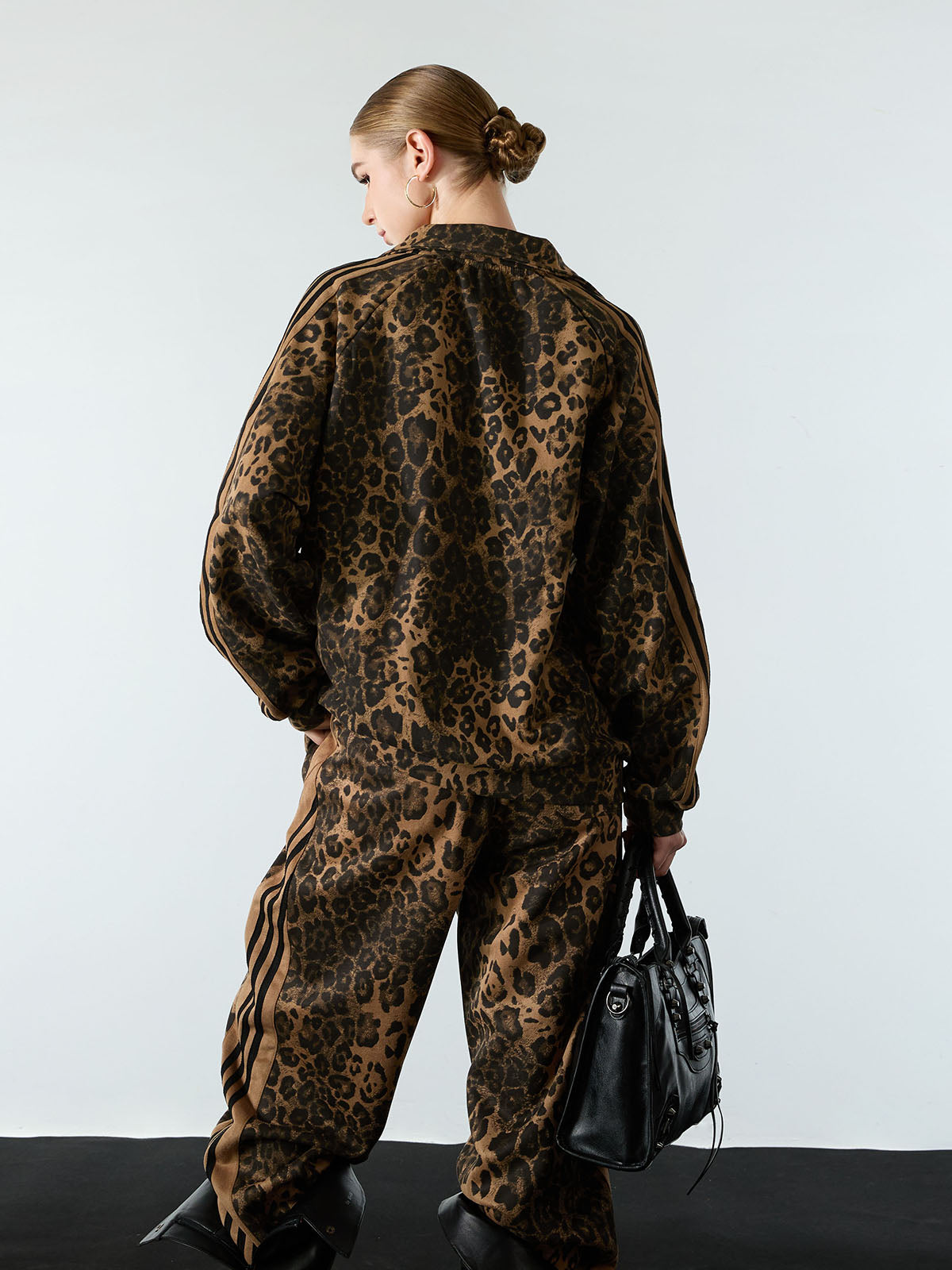 French Terry Cheetah Print Suede Tracksuit - 2277 