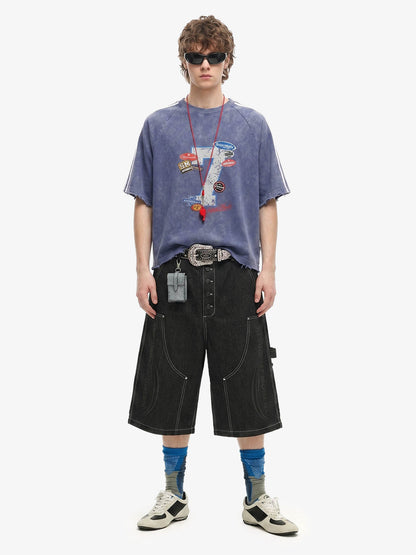 Vintage Washed Number 7 Badge Graphic T-Shirt 