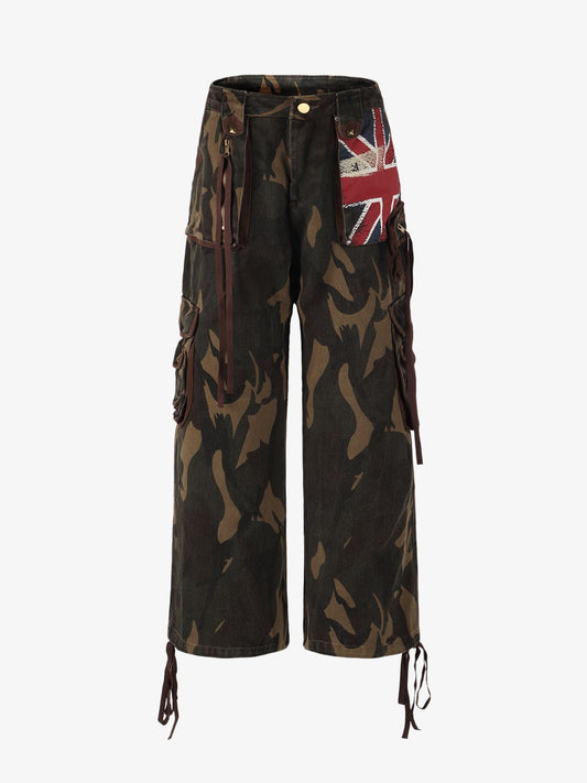 Retro Union Flag Patch Camouflage Cargo Pants
