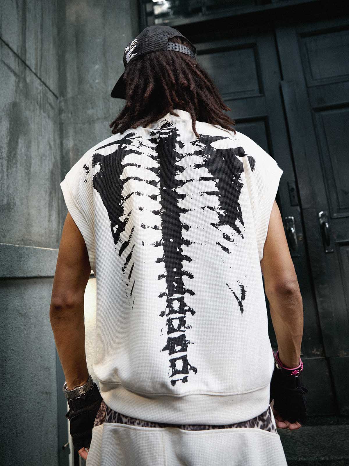 Skeleton Graphic Sleeveless Top and Pants Set - 2628