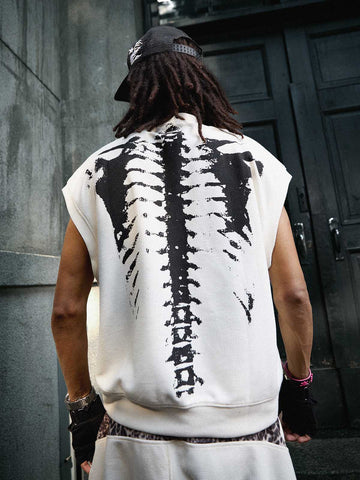 Skeleton Graphic Sleeveless Top and Pants Set - 2628