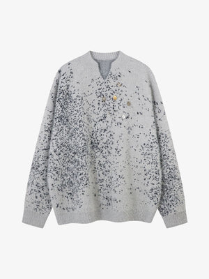 Stylish Speckled Knit Sweater with Embellished Buttons 