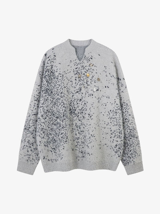 Stylish Speckled Knit Sweater with Embellished Buttons 