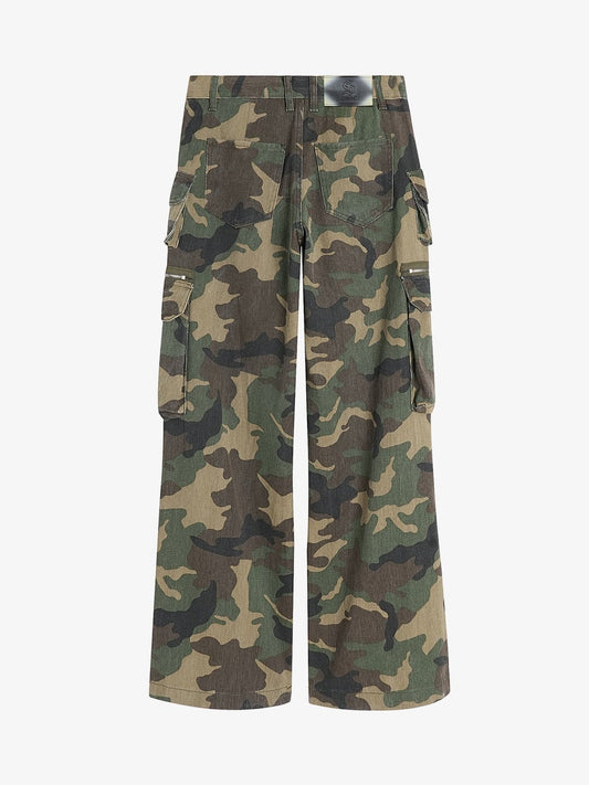 Retro Forest Camouflage Multi-Pocket Cargo Pants 