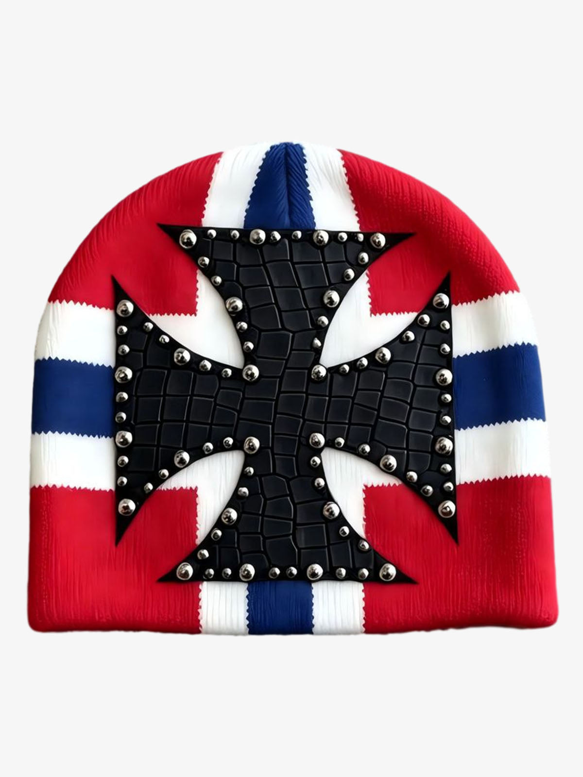 Color Block Studded Cross Gothic Dome Knit Hat